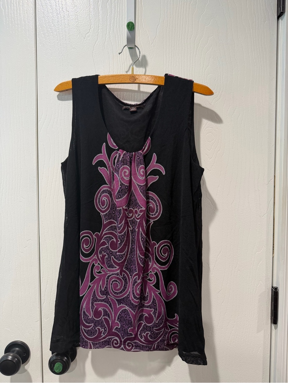 Dana Buchman Black Tank with Purple Scroll Design